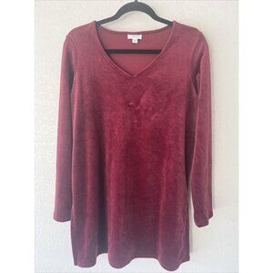 Pure J Jill Women’s  Medium Maroon Velvet V-Neck Long Sleeve Pullover Tunic Top